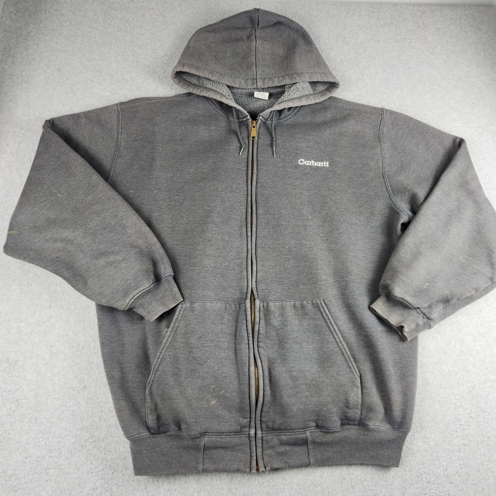 Carhartt Hoodie Mens XL Gray Fleece Lined Workwear Oversized Full Zip Outdoor